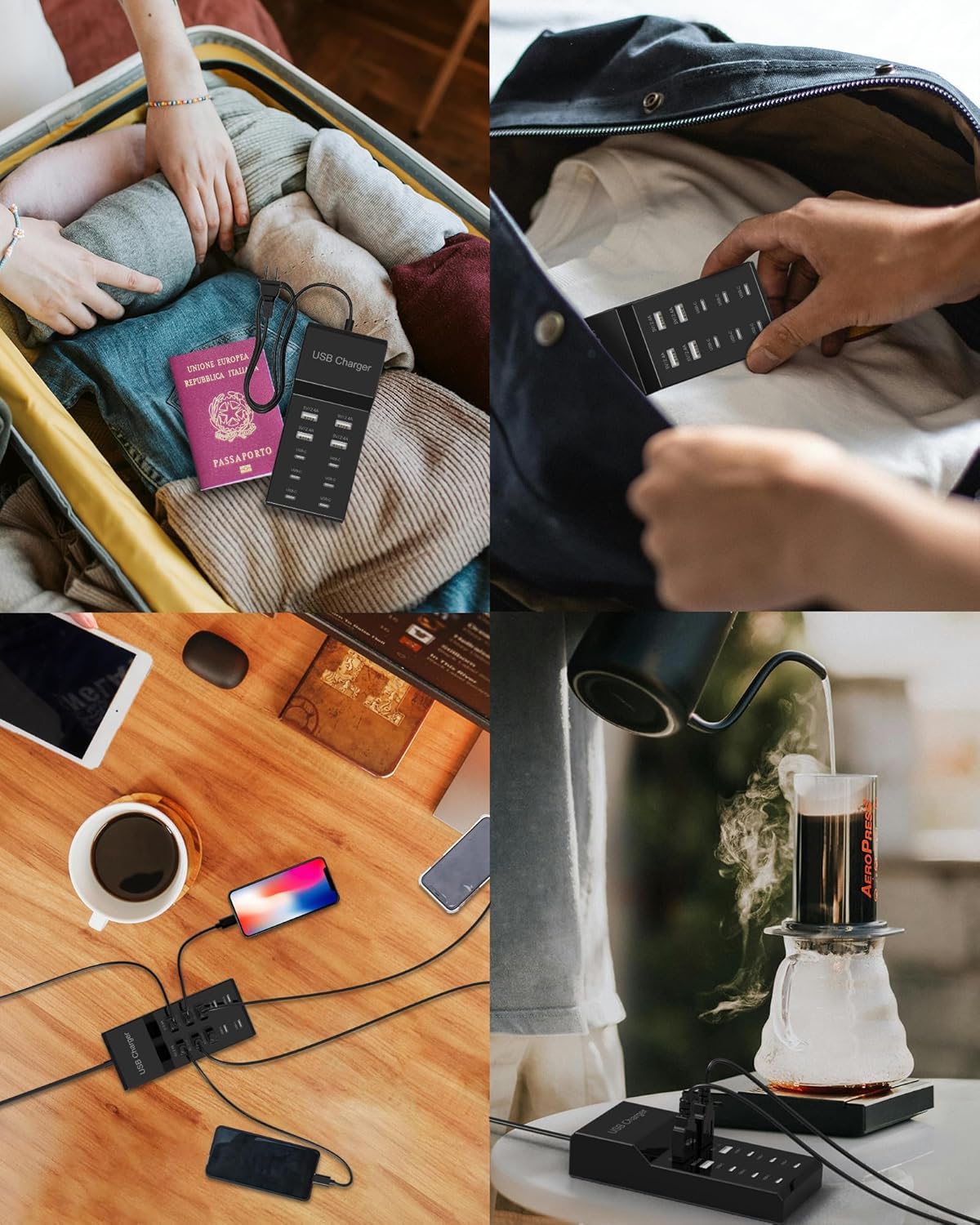 USB C Charger Block 10-Port USB-C Charging Station 6 USBC Ports & 4 USB-A Ports Total 50W USB Power Strip for Multi Devices for iPhone 16 17 15 14 13 12 Se, Galaxy, Pixel, Tablet, Camera, Headphones