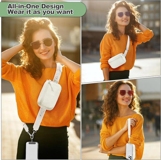 Clip and Go Strap for Phone with Wallet Crossbody, Adjustable Phone Lanyard with Detachable RFID Wristlet Wallet, Pattern Strap, Cream (M)