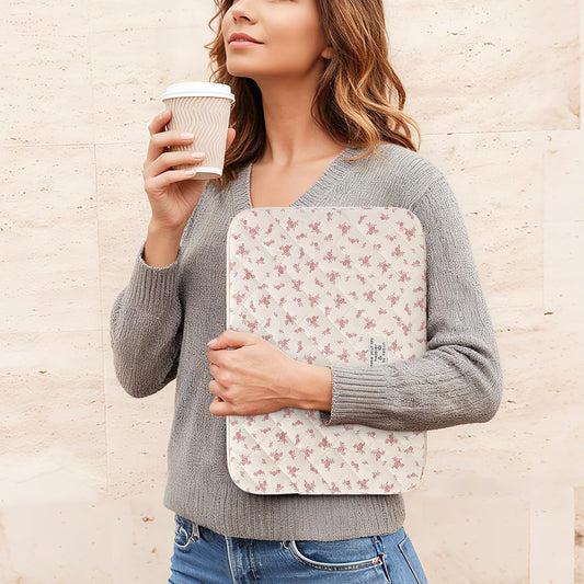 Puffy Laptop Sleeve 13-15.6 Inch Cute Quilted Laptop Protective Case Padded Floral Computer Sleeve for MacBook (A-Pink, 15 Inch)