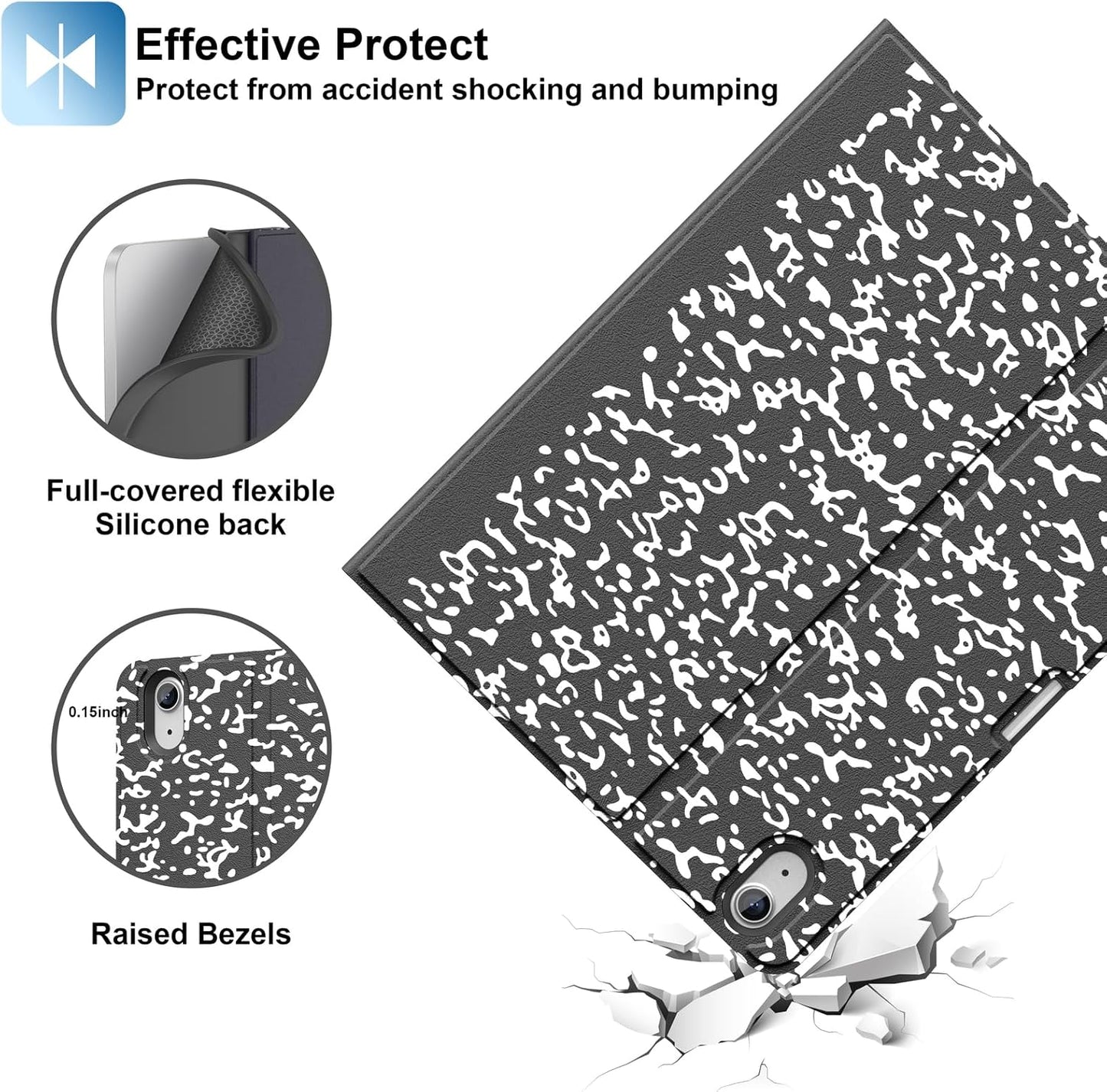 Supveco Keyboard Case for iPad Air 11 Inch (M3 2025,M2 2024),iPad Air 5th/4th Generation with Pencil Holder-7 Colors Backlit Wireless Detachable Folio Keyboard Cover with Soft TPU Back-Black