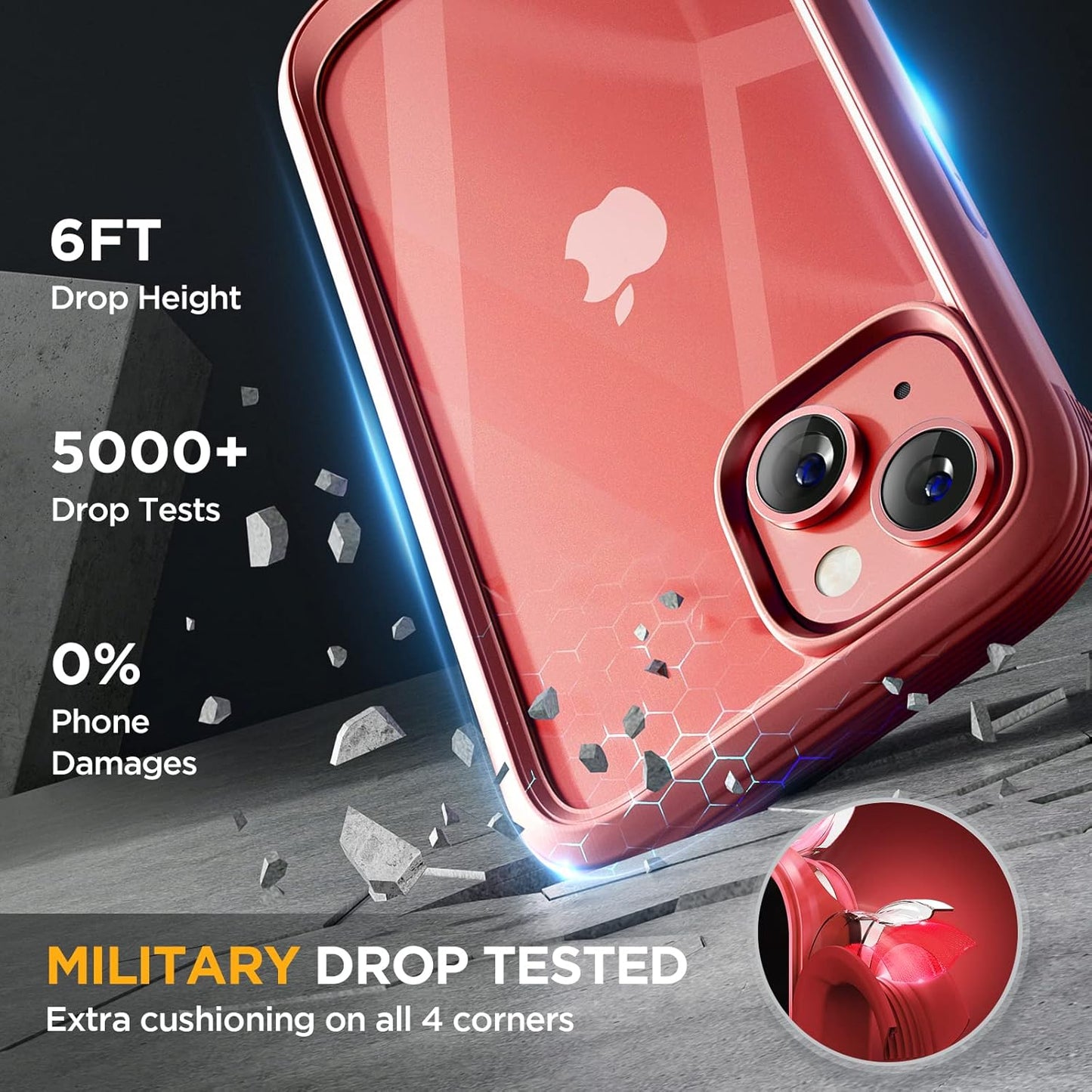 Miracase Glass Series Designed for iPhone 14 Plus Case 6.7 inch, 2023 Upgrade Full-Body Clear Bumper Case with Built-in 9H Tempered Glass Screen Protector and Camera Lens Protector,Red