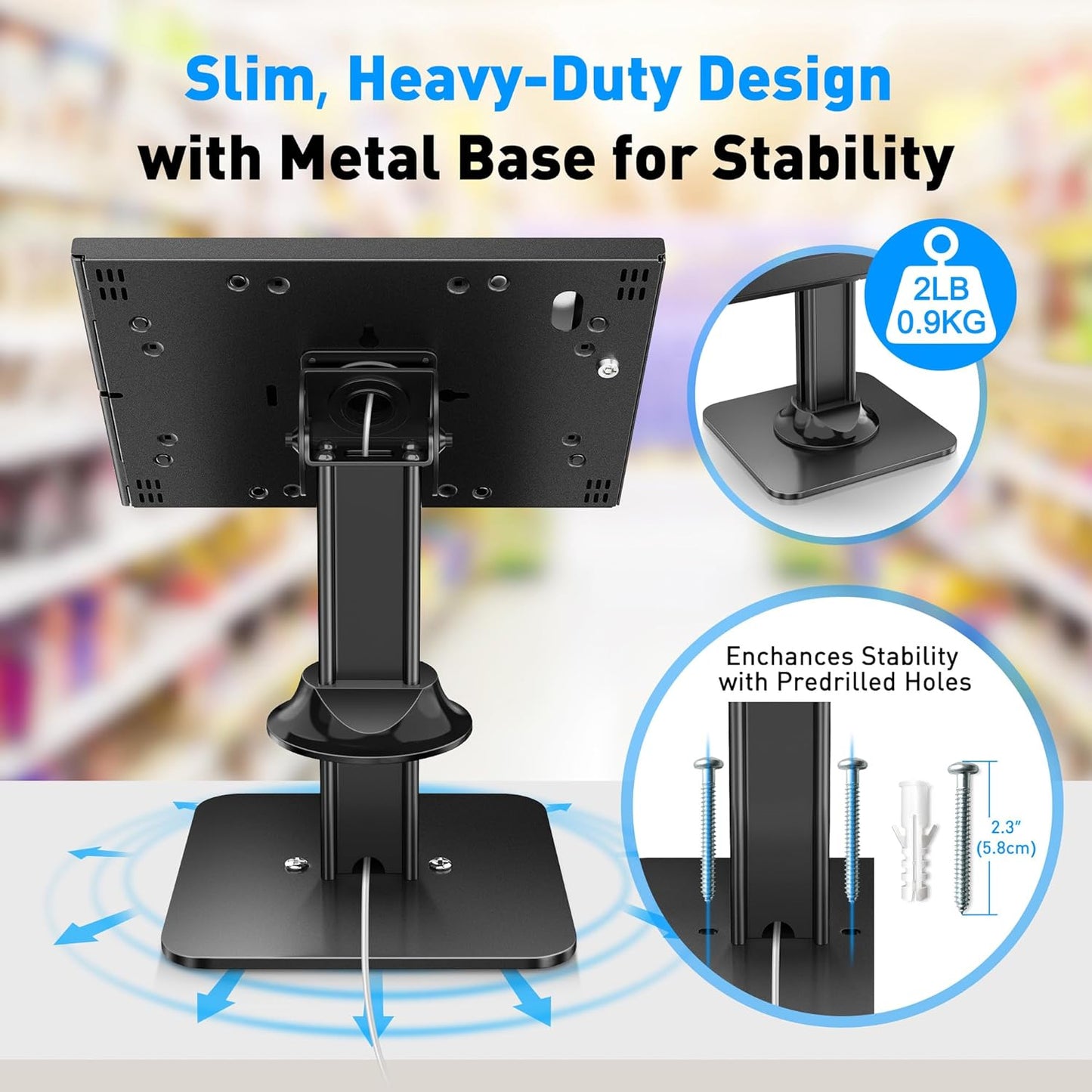 AboveTEK Anti-Theft iPad Kiosk Stand – POS iPad Security Stand & Locking Tablet Stand – Heavy Duty Base, 360° Swivel, 75° Tilt Bracket – Perfect for Retail Business (Black)