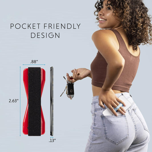 Universal Grip for Most Smartphones, Mini Tablets and Cases, Black Elastic Strap with Red Base, LH-01Red