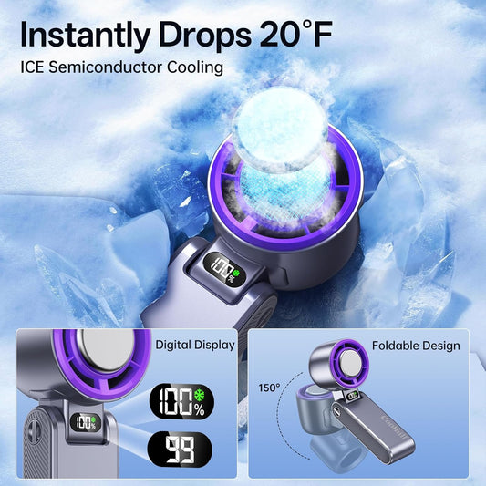 Handheld Portable Fan with Ice Cooler: 100-Speed 5500mAh Rechargeable Handheld Fan, 12H Time Hand Cooling Personal Fans with 20000 RPM Air Turbo Tech for Travel Outdoor (Purple)