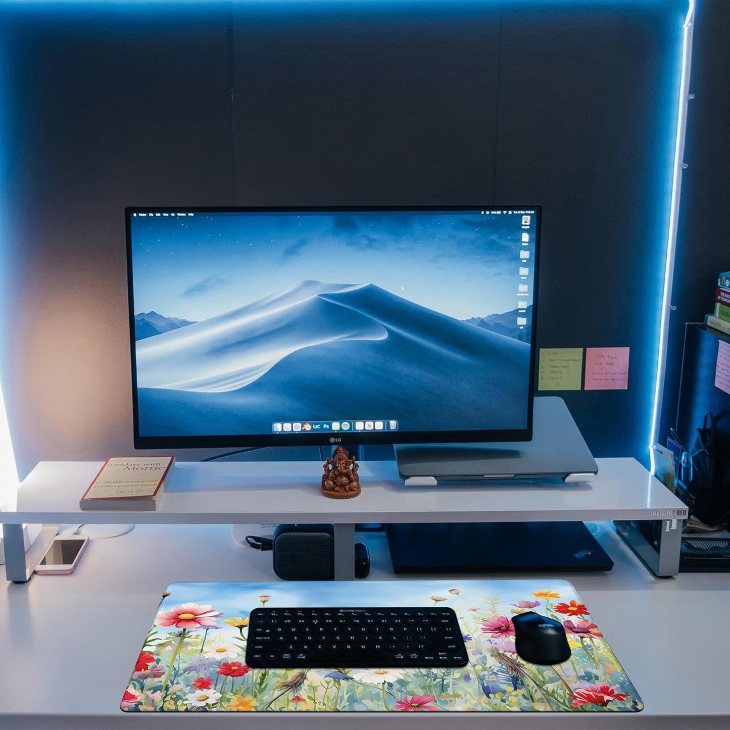 Large Gaming Mouse Pad, Colorful Wildflowers in Field Desk Mat, Watercolor Flowers Desk Pad, 31.5"x15.7" Extended Big Computer Keyboard Mouse Pad with Non-Slip Base and Stitched Edge