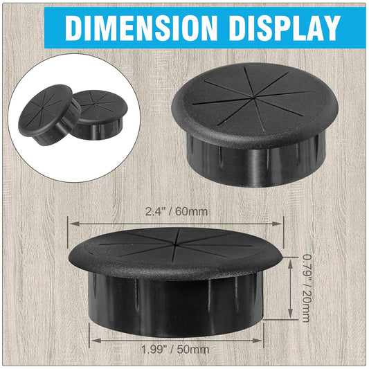 2" Black Desk Grommet, JTemgle Flexible Cable Grommet Rubber Cable Hole Cover Wire Organizer Caps Desktop Cord Management for Home Office TV Stands Tabletops, 10 Pieces