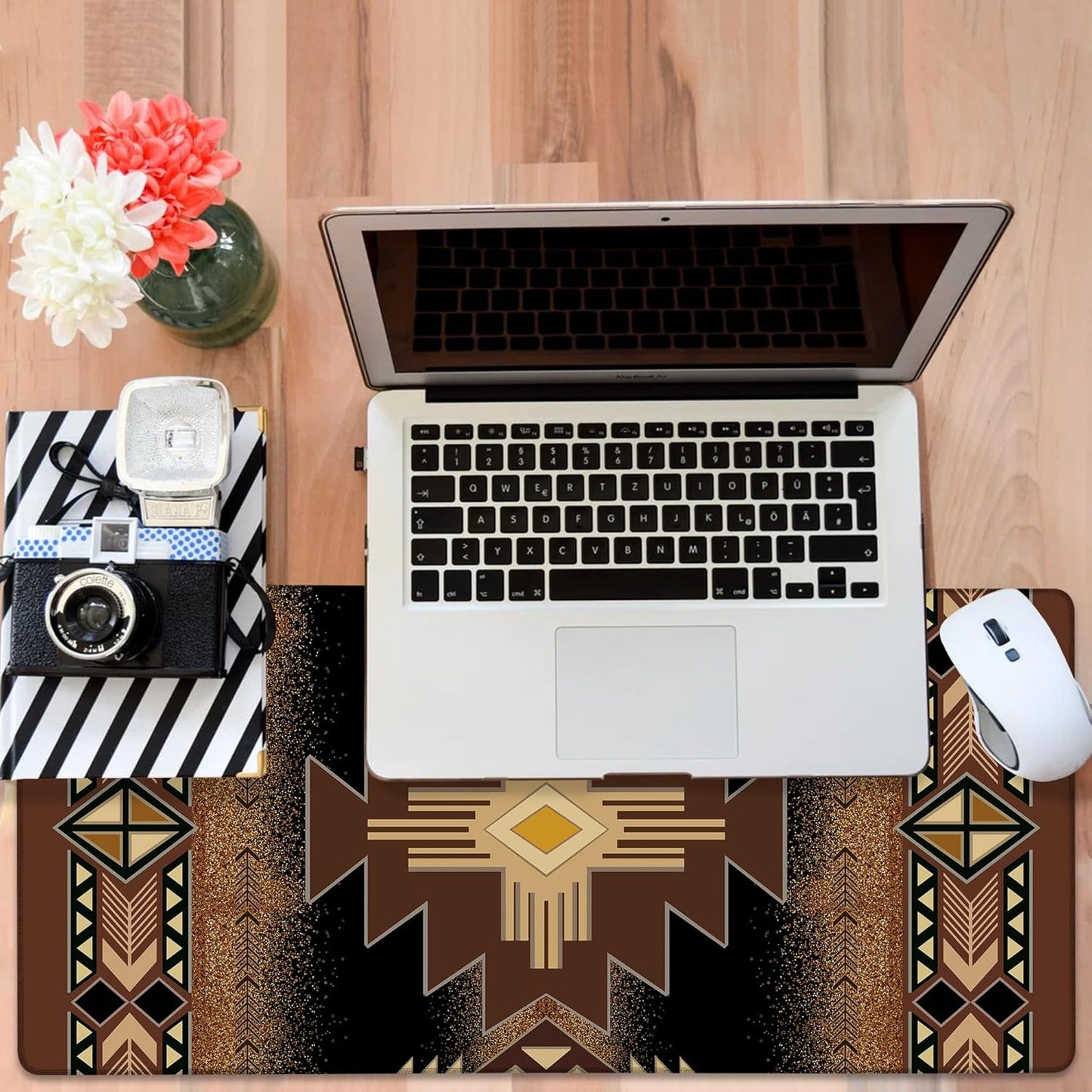 Large Mouse Pad Aztec Pattern Gaming Desk Pad Computer Keyboard Non-Slip Waterproof Mouse Mat with Rubber Base and Stitched Edges Entertainment Office Writing Desk Mat 35.4 x 15.7 Inches