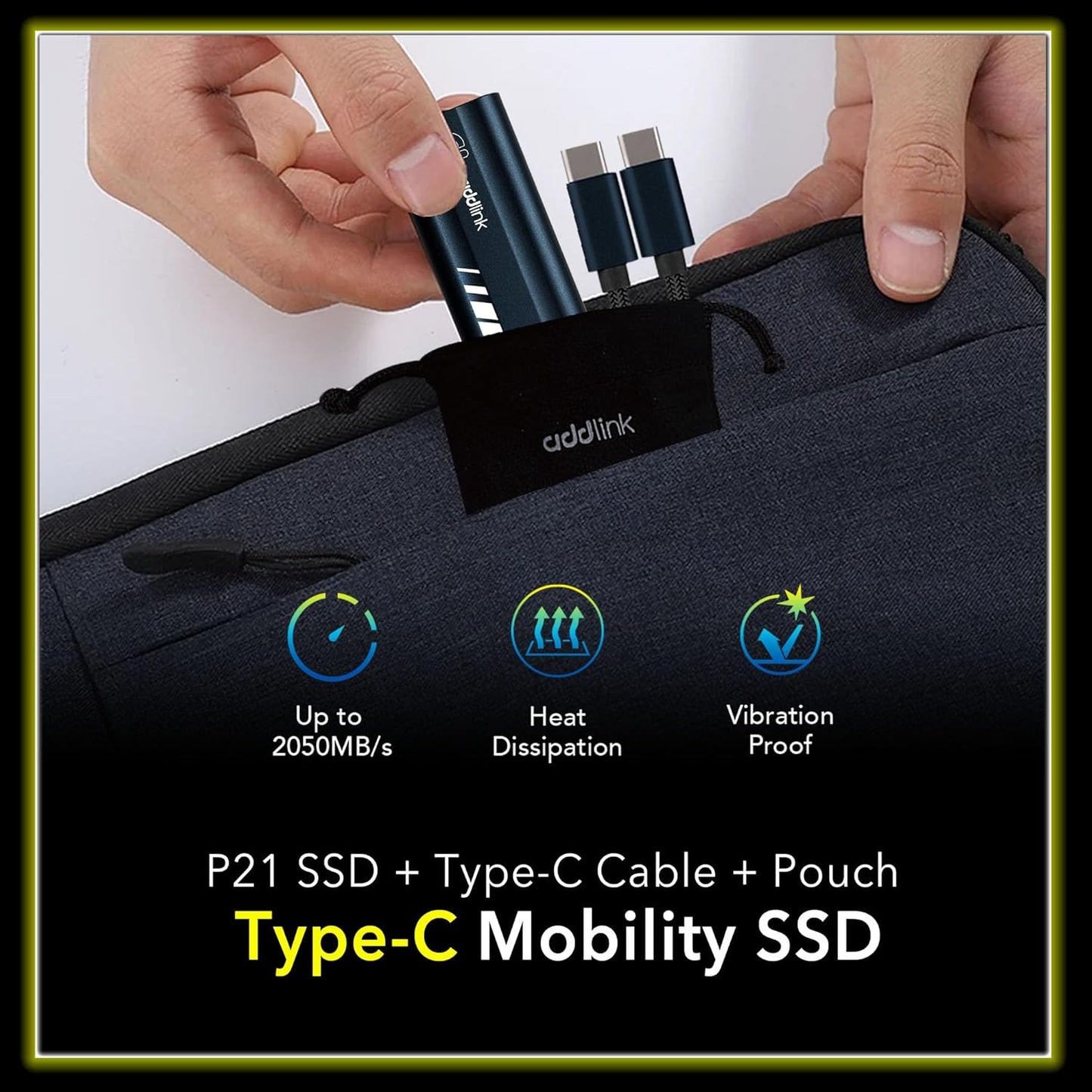 Addlink P21 2TB Portable External SSD, Up to 2,000MB/s Read, USB 3.2 Gen 2x2, Lightweight Storage for Photography, Video, Gaming and Fast backups, for PC Laptop Mac Windows Linux Android PS4 PS5