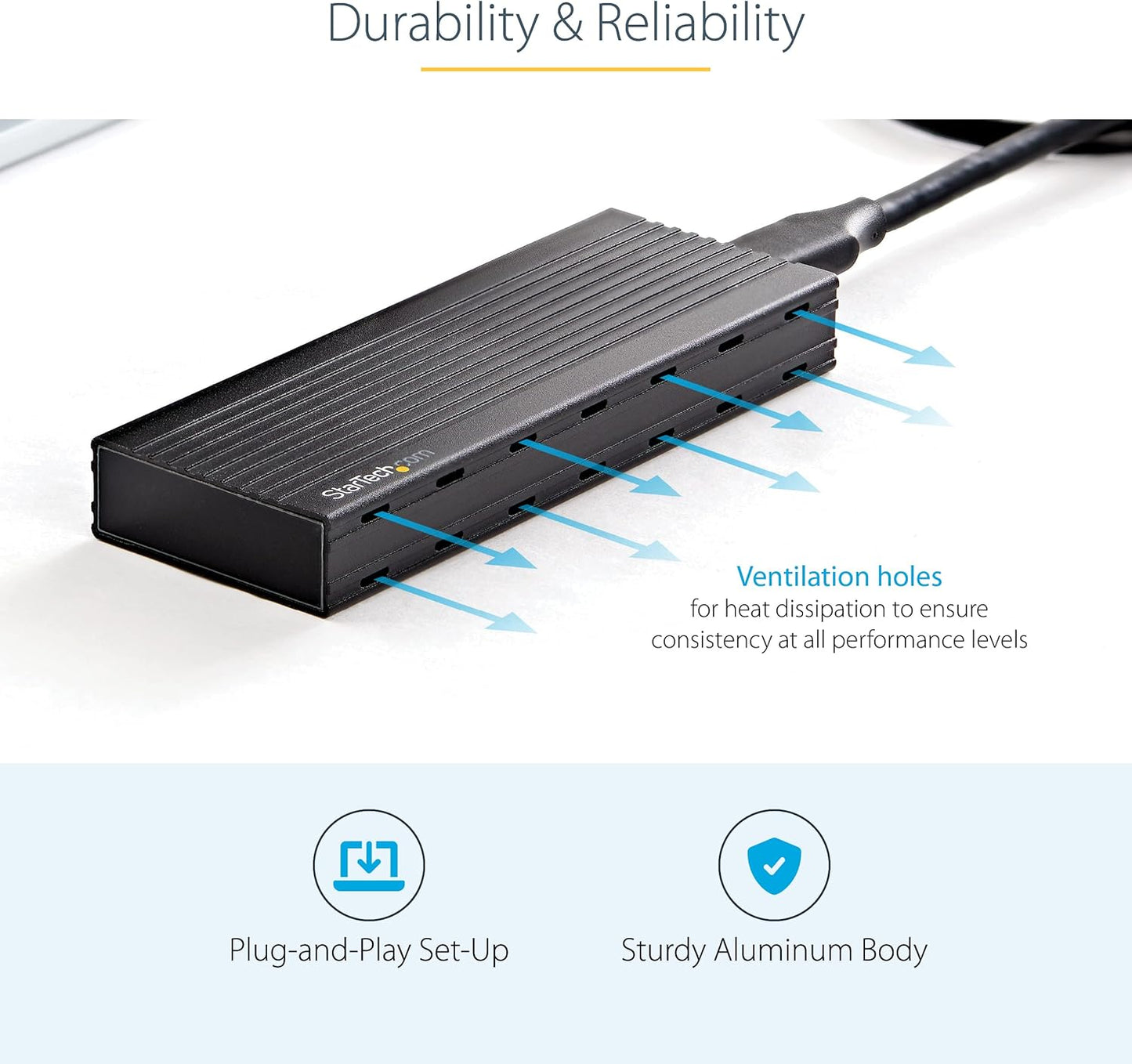 StarTech.com USB-C 10Gbps to M.2 NVMe or M.2 SATA SSD Enclosure, Portable External PCIe/SATA NGFF SSD Aluminum Case, USB Type-C / Type-A Host Cables, Supports 2230/2242/2260/2280 - TAA