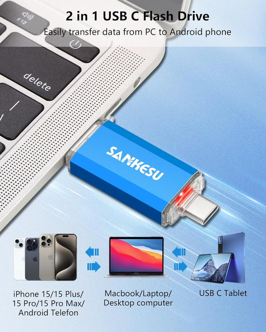 128GB 3 Pack 2-in-1 USB C Flash Drive USB-A+Type-C 3.1 Dual Drive OTG,Speed Up to 120MB/s USB C Storage Flash Drive Compatible with iPhone 16/15, Android Smartphone/Tablets/Computers