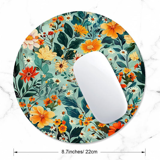 ITNRSIIET Round Mouse Pad with Stitched Edge Premium-Textured Waterproof Non-Slip Rubber Base Desktop Protection Mat Diameter 8.7 inches, Beautiful Flowers