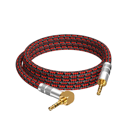 3.5mm Aux Cord, Audiophile Audio Auxiliary Cable 3.5 mm Male to Male Stereo Hi-Fi Sound Braided aux 1/8 Cable for Car Home Stereos Tablets Speakers (Right Angle 3.5mm, 6.5ft)