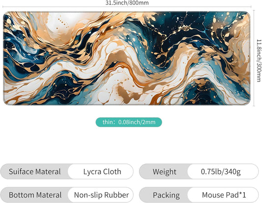 Dynippy Thin Extended Gaming Mouse Pad (31.5 * 11.8 * 0.08 inch) with Stitched Edges Large, Long XXL Keyboard and Mouse pad Desk Mat for Gaming Office & Home - Art 1