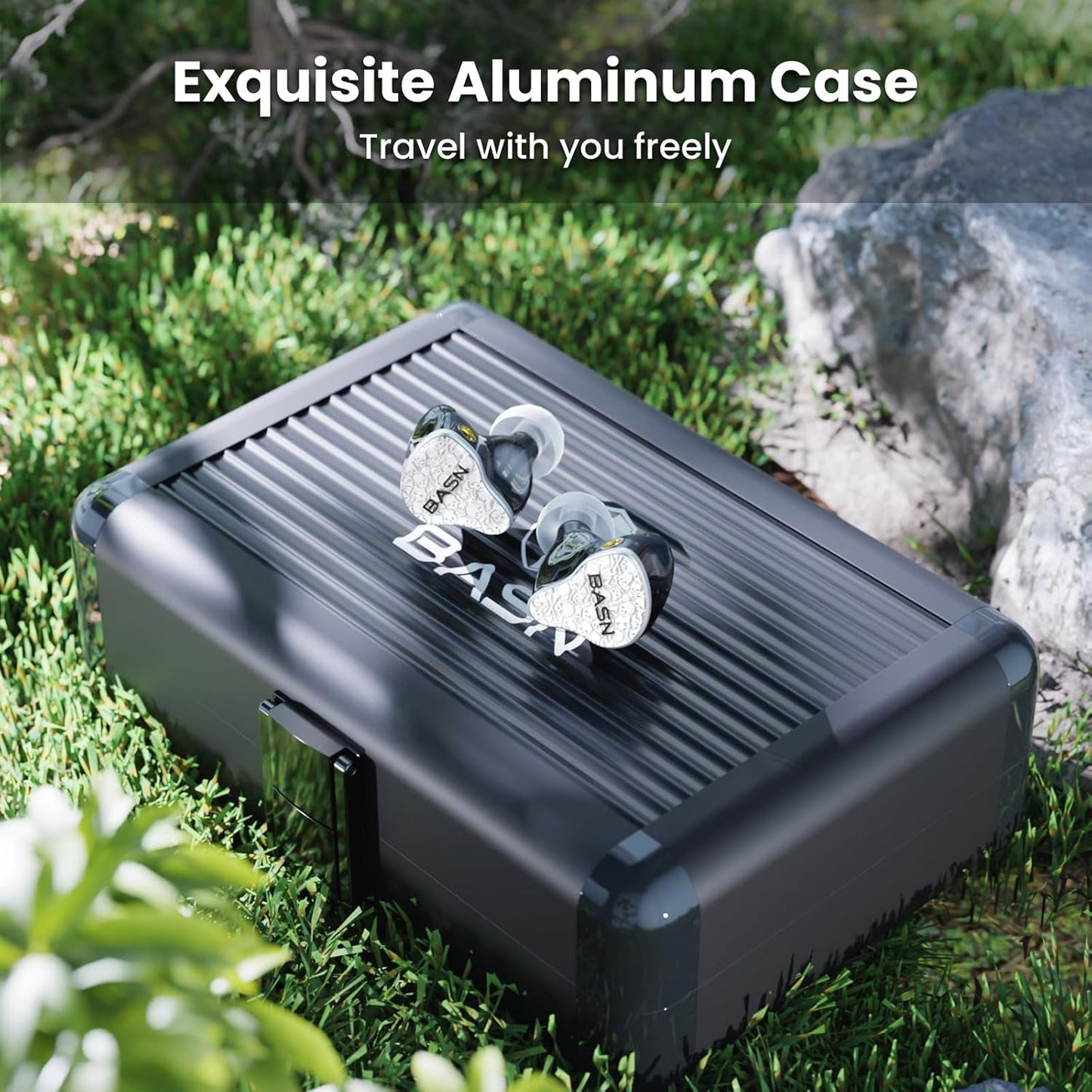 BASN Bmaster5 in Ear Monitors, 5 Drivers Drummer Headphones with Powerful Bass, Noise Isolation IEM Earbuds with Detachable MMCX Sliver-Plated OFC Cable for Musicians (Glacier White, MMCX)