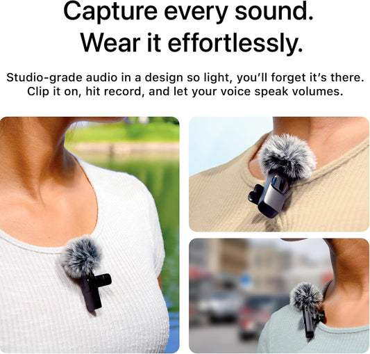Mini Mic Pro (Latest Model - Wireless Microphone for iPhone, iPad, Android, Lavalier Microphone for Video Recording - iPhone Mic Crystal Clear Recording with USB-C (with Charging Case)
