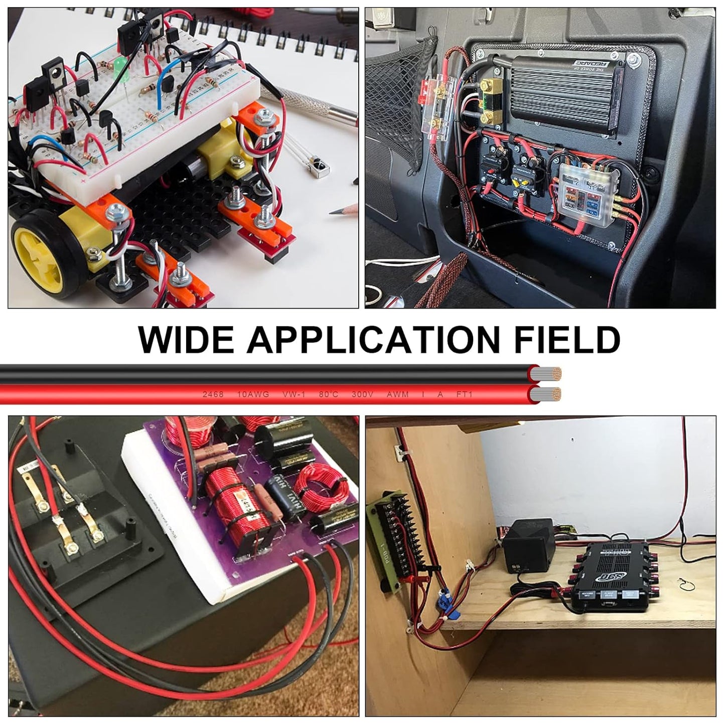 10 Gauge Wire 200FT Tinned Copper Wire-2 Conductor Parallel Wire Insulated Stranded Wire for Solar Panel Car Audio Automotive Low Voltage Electrical Wire for LED Lighting (10AWG 200FT)