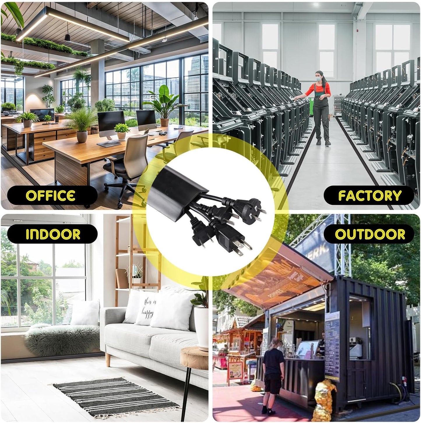 Pangda 20 FT Floor Cable Cover Heavy Duty Cord Cover Protector Power Cable Protector Soft Extension, Organize and Protect Wire on Floor for Home Office or Outdoor Settings (Black)