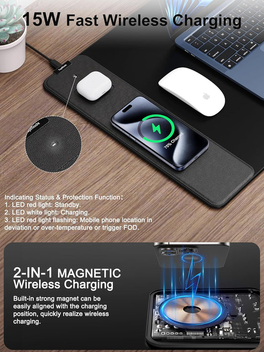 TopMade Mouse Pad with 15W Fast Wireless Charging, 31.5"x15.75" XXL Large Gaming Waterproof Desk Pad with Ultra-Smooth Surface, Non-Slip Base, Computer Desk Mat for MacBook, PC, Laptop, Black