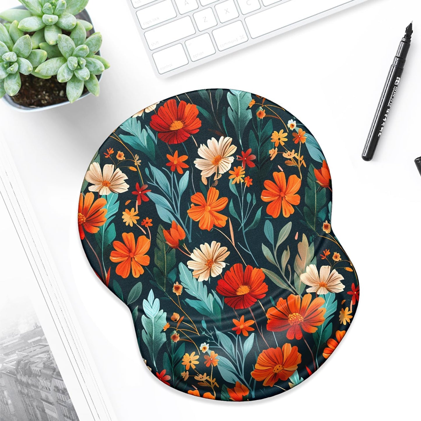 ITNRSIIET Ergonomic Mouse Pad with Gel Wrist Support Small Wrist Rest Smooth Surface Non-Slip PU Base Comfortable Office Supplies Pain Relief, 8.7 x 7.2 inches, Beautiful Flowers