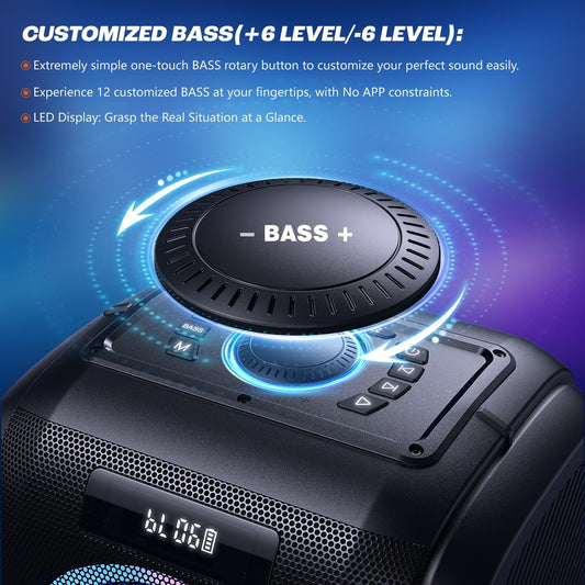 W-KING 270W PEAK Party Large Bluetooth Speaker Loudest Boom Box/12 Custom Bass/Massive 125dB 6.5''x2 Subwoofer Deepest Bass, Big Portable Speaker Wireless, IPX5/MIC>R in/USB/TF/AUX,Removable Battery