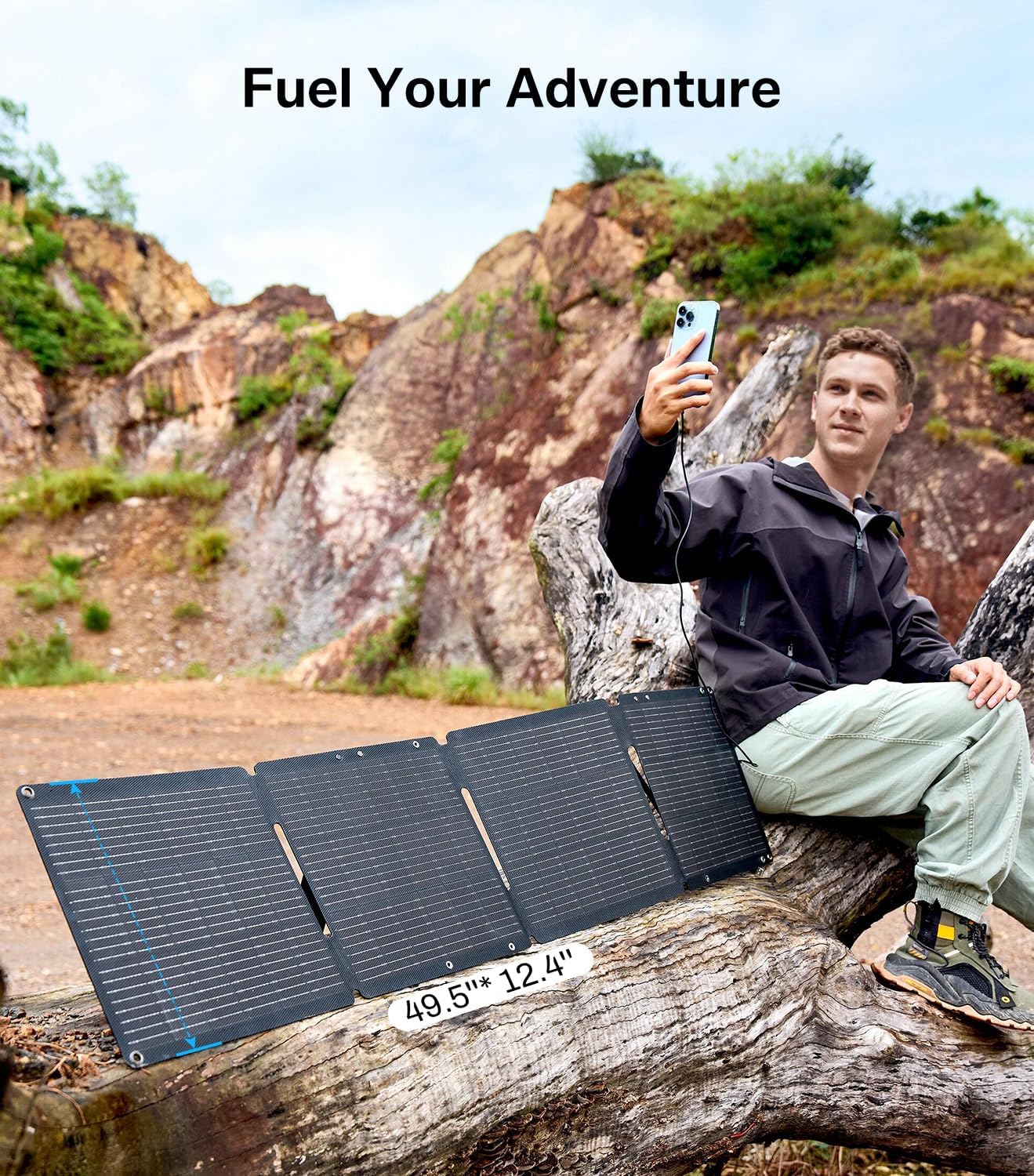 PEAKFLOW 65W Solar Panel,Foldable Portable Solar Panel,25.4% High-Efficiency, 45W PD USB-C Port,QC3.0 USB-A Port,DC5521 Output, Folding IP 68 Waterproof Solar Panels with Carabiners for Camping