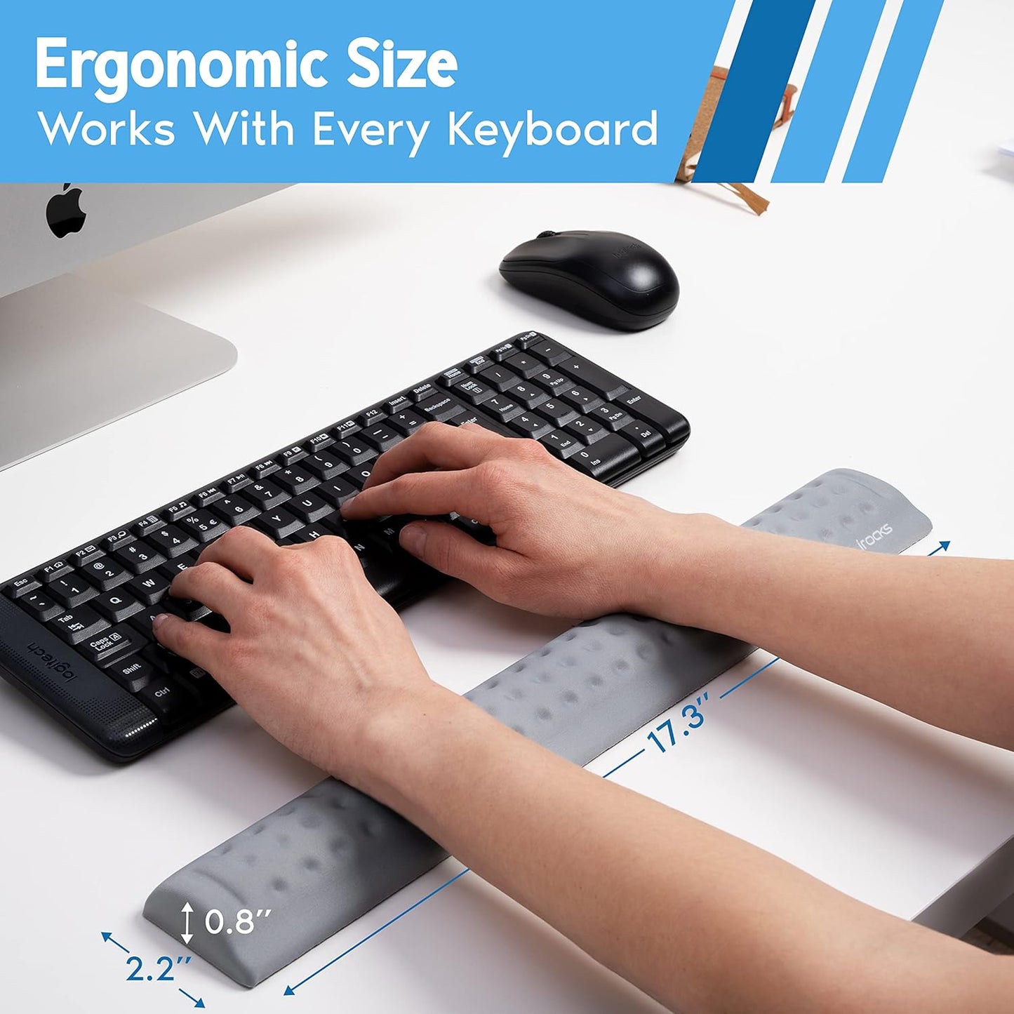 i-Rocks Memory Foam Keyboard Wrist Rest - Pain-Reducing Wrist Rest for Computer Keyboard - Non-Slip Rubber Base Wrist Rest - Cooling Keyboard Pad for Long Hours of Work, Studying, Gaming