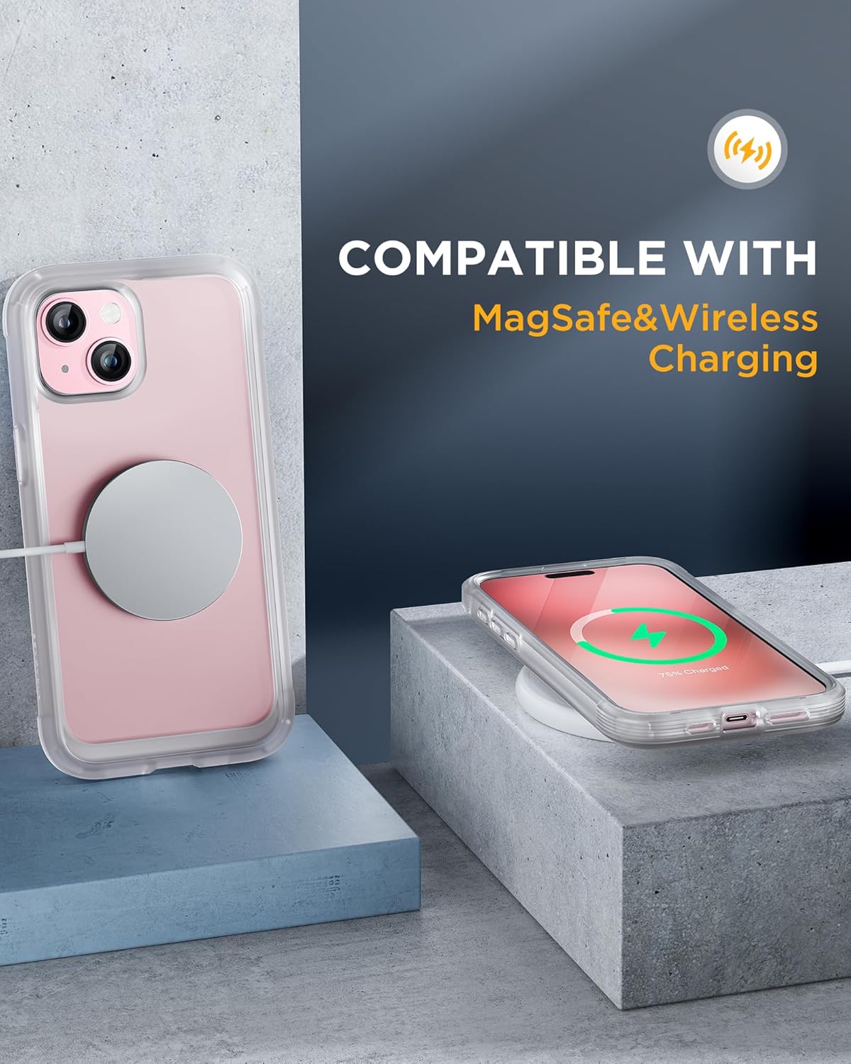 Miracase Glass Series Designed for iPhone 15 Plus Case 6.7',Full-Body Military Drop Proof 15 Plus Phone Case Cover with Built-in 9H Tempered Glass Screen Protector,Frosted Clear