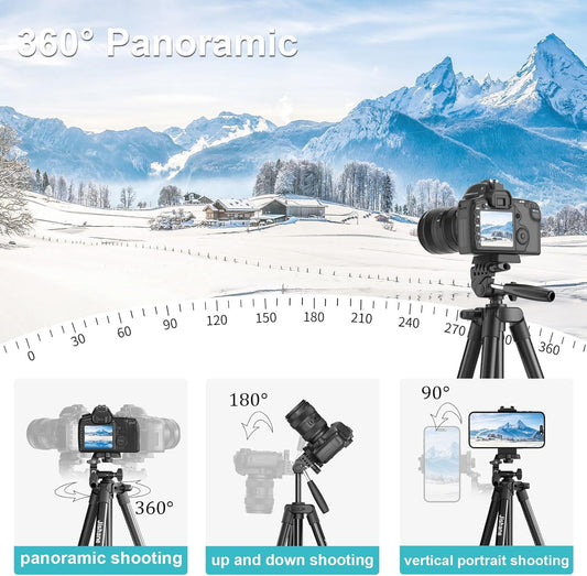 71" Camera Tripod, Versatile Cell Phone Tripod with Wireless Remote Phone Holder and Carry Bag, Lightweight Portable Camera Tripod Stand Compatible with Smartphone Cameras, Max Load 6.6 lbs
