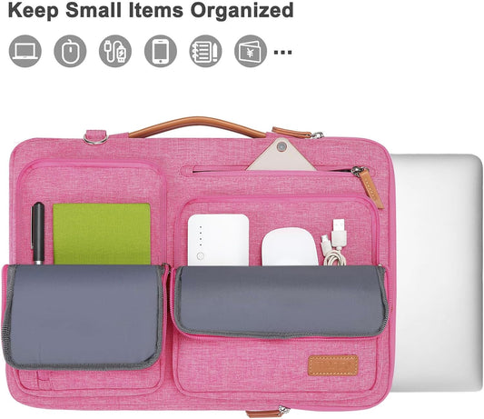 MOSISO 360 Protective Laptop Shoulder Bag,15-15.6 inch Computer Bags Compatible with MacBook Pro 16 inch, HP, Dell, Lenovo, Asus Notebook,Side Open Messenger Bag with 4 Zipper Pockets, Rose Red