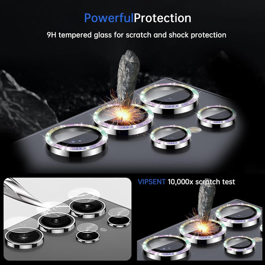 For Samsung Galaxy S24 Ultra Camera Lens Protector, Individual Lens Protector, Ultra HD 9H Tempered Glass Screen Protective Cover, Anti-scratch, Military Grade Drop Protection 2 Set. (Glitter Colorful, S24 Ultra)