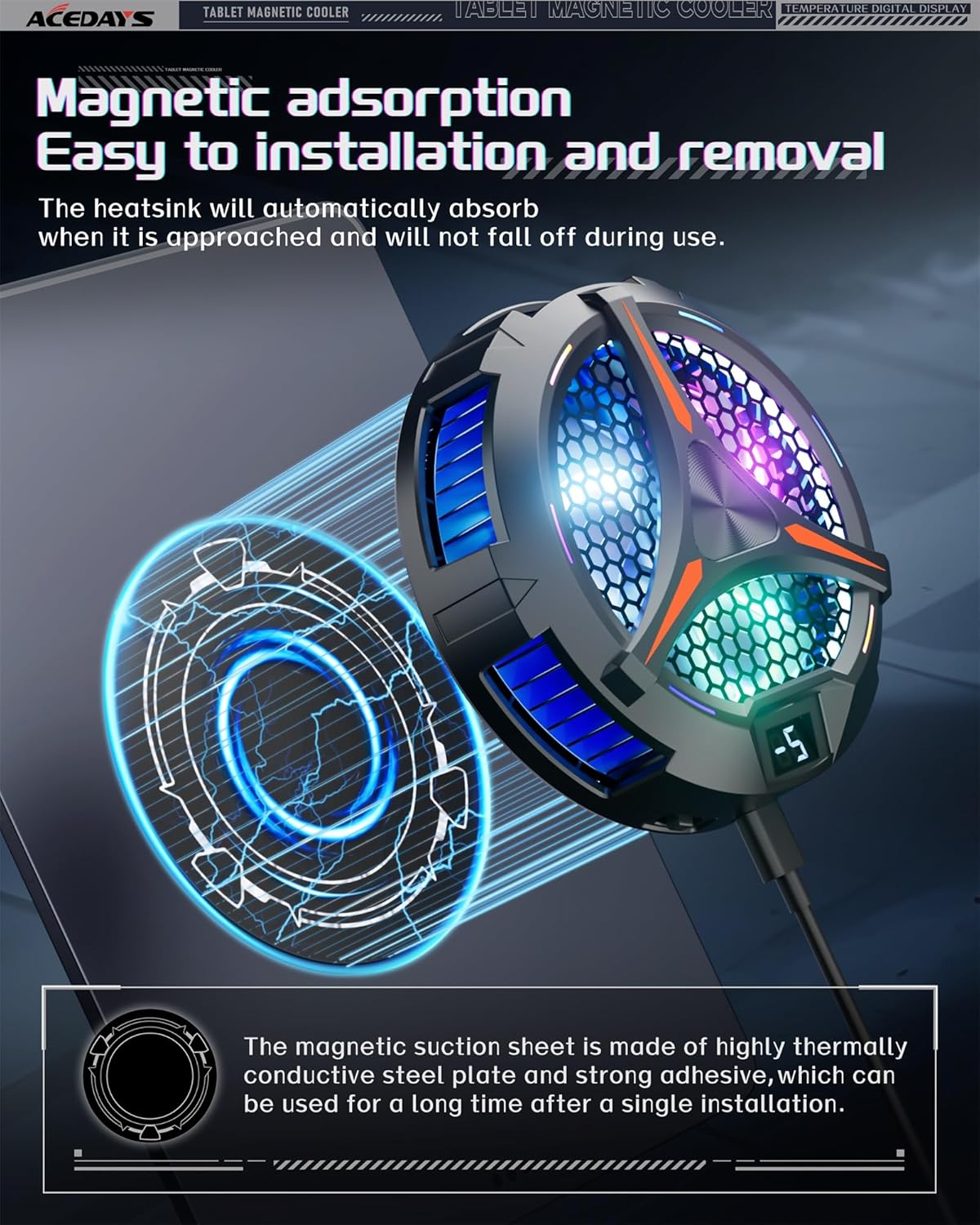 iPad Cooler,Magnetic Tablet Cooler for ipad/Surface pro/Samsung Tab,Universal Radiator with Temperature Display for Mobile Gaming,Tiktok Live Streaming(Including Tablet Stand Holder)