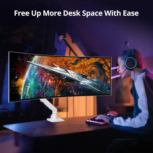 AVLT Single 34”-57” Monitor Arm Desk Mount fits One 44 lbs Heavy Duty Screen Full Motion Height Swivel Tilt Rotation Adjustable White Arm VESA 200x200 200x100 100x100 75x75