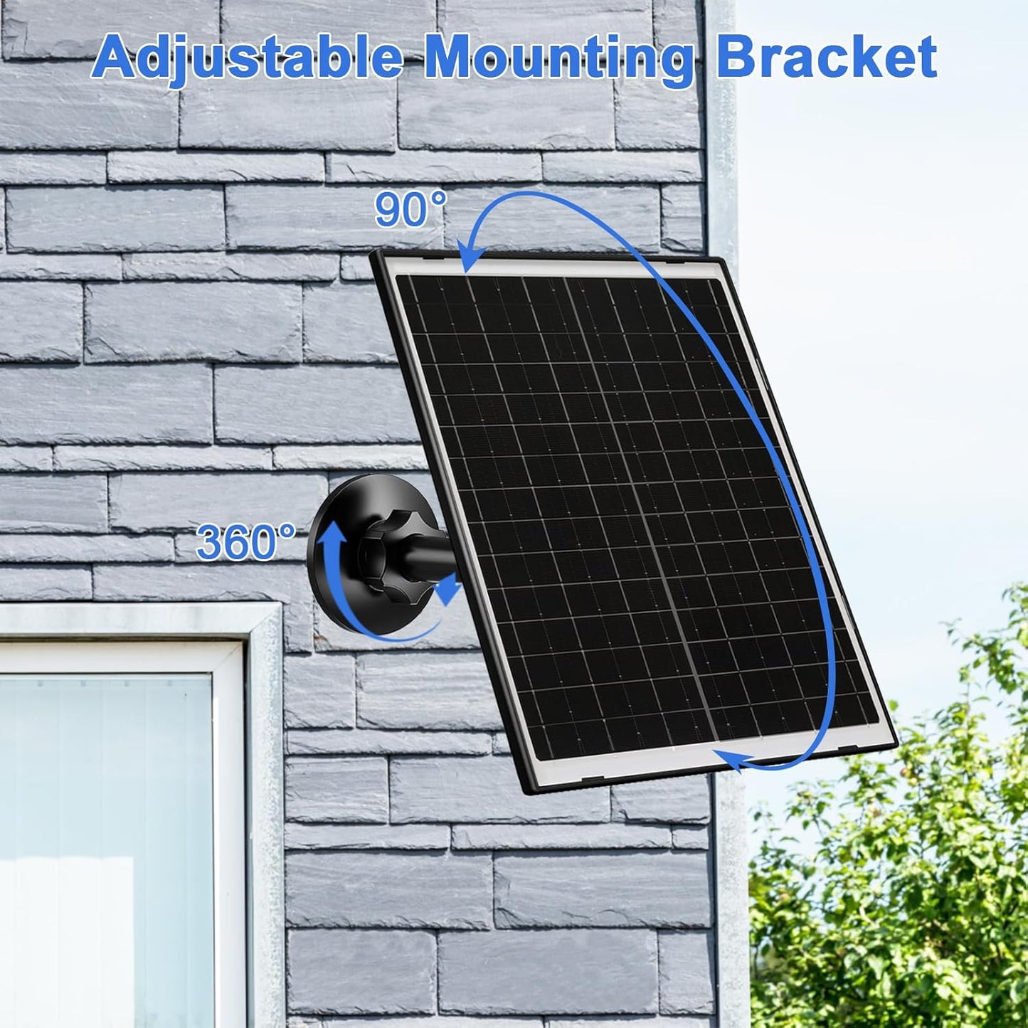 FUTUREZEN 10W Solar Panel for Security Camera, Trail Camera, Type-C Device, Solar Charger with USB-C, Micro USB & DC 5.5x2.1mm Port, IP66 Waterproof, Adjustable Mount, 7.2FT Cable