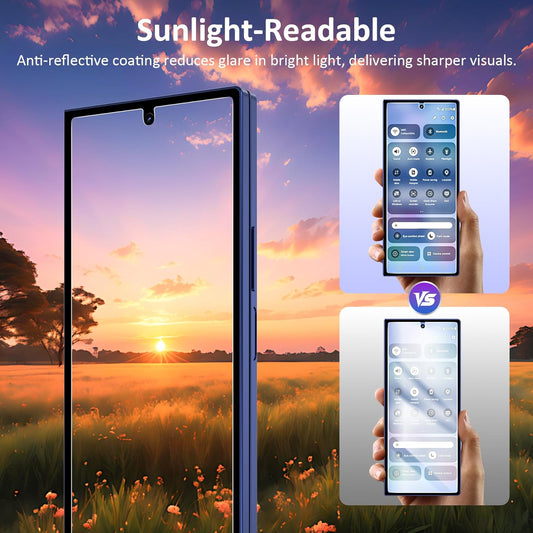 YWXTW Anti-Reflective Front Screen Protector for Samsung Galaxy Z Fold 7, Military-Grade Tempered Glass Film with Alignment Frame, Bubble Free High Touch Sensitivity - Clear 2 pack