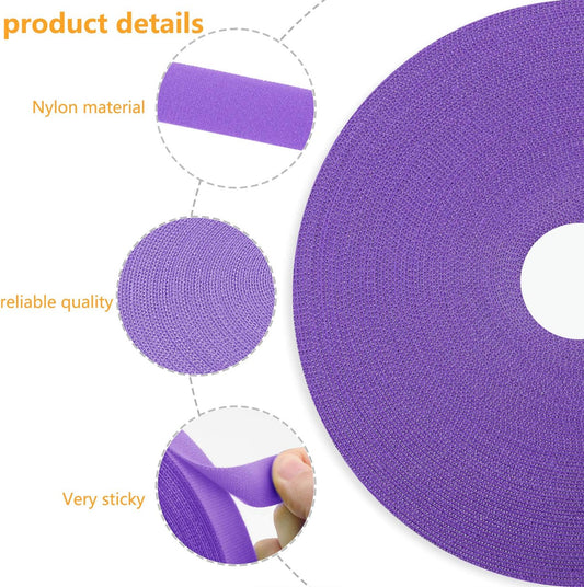 Reusable Fastening Tape Cable Ties 3/4 Inch Double Side Hook Roll (25 Yard, Purple)
