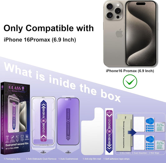 2 Pack Anti Blue Light Matte Screen Protector for iPhone 16 Pro Max 6.9-Inch Auto Dust Removal, No Bubbles, Tempered Glass Film, Easy Installation
