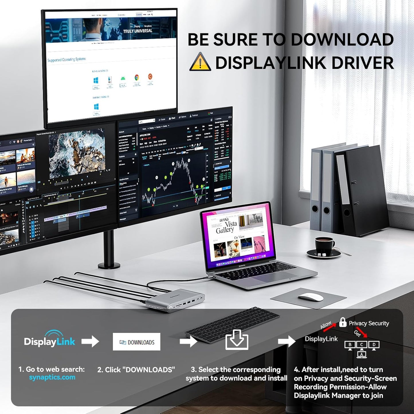 Minisopuru Upgrade DisplayLink Docking Station Triple Monitor with 140W Power Adapter,45W Charging,Docking Station for MacBook M4/M3/M2/M1/Windows/Thunderbolt 5/4 (3XHDMI,2X DisplayPort,5X USB,TF/SD)