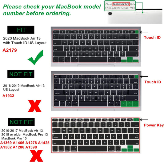 Allinside Silicone Keyboard Cover for New MacBook Air 13 inch A2179 Released in 2020 with Touch ID and Retina Display US Version, Ombre Gray