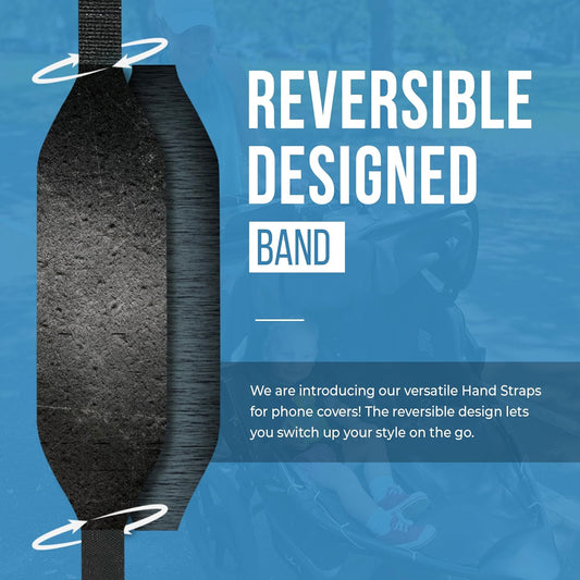 Phone Grip Strap - Reversible Finger Holder for Phone Back, Customizable Anti-Slip Design, Wireless Charging Compatible Detachable Holder for iPhone - Metallic Black