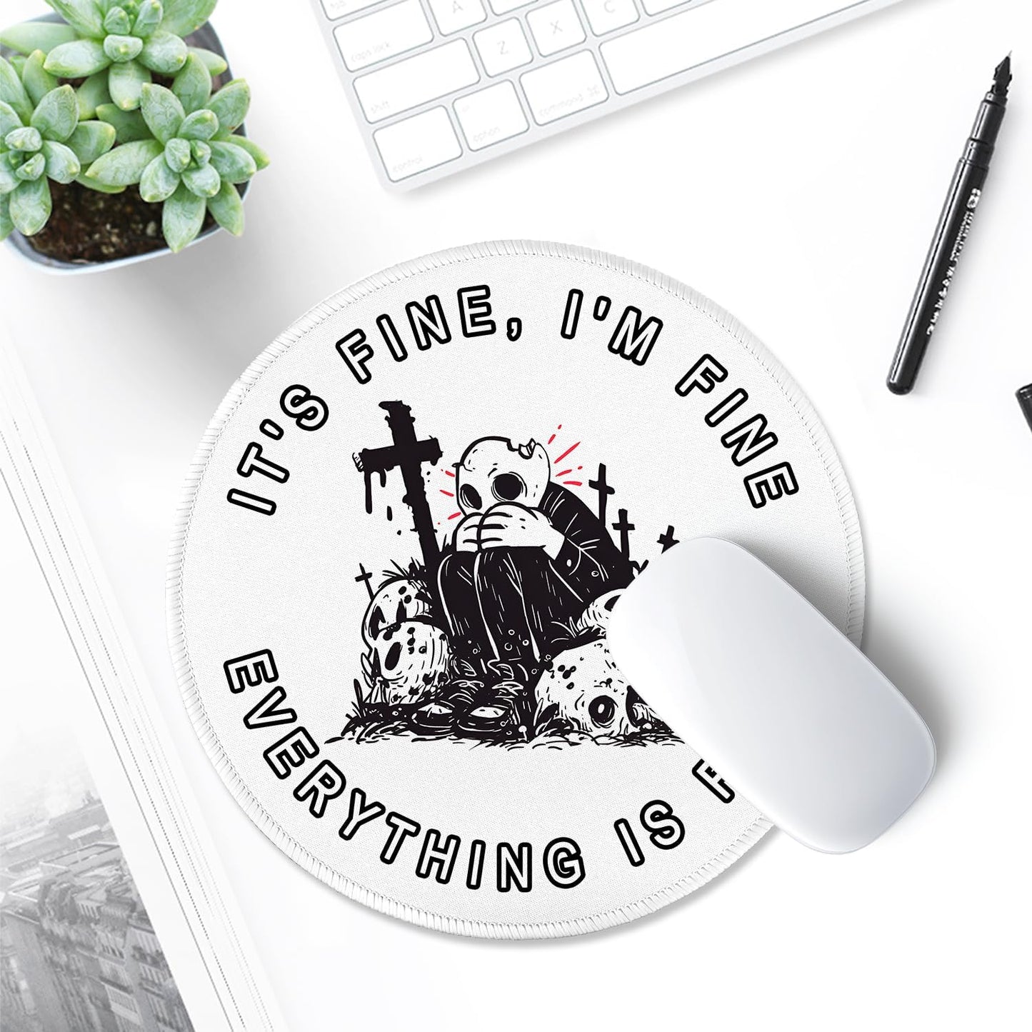 ITNRSIIET Round Mouse Pad with Stitched Edge Premium-Textured Waterproof Non-Slip Rubber Base Desktop Protection Mat Diameter 8.7 inches, Lonely