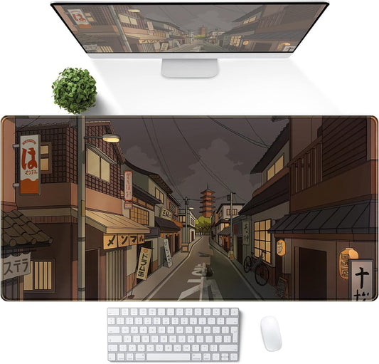 Tokyo Street at Night Kawaii Japanese XL Mouse Pad, Cute Gaming Desk Pads, Anime Large Desktop Mat, XXL Keyboard Mats, Extended Laptop Mat 31.5''X15.7''