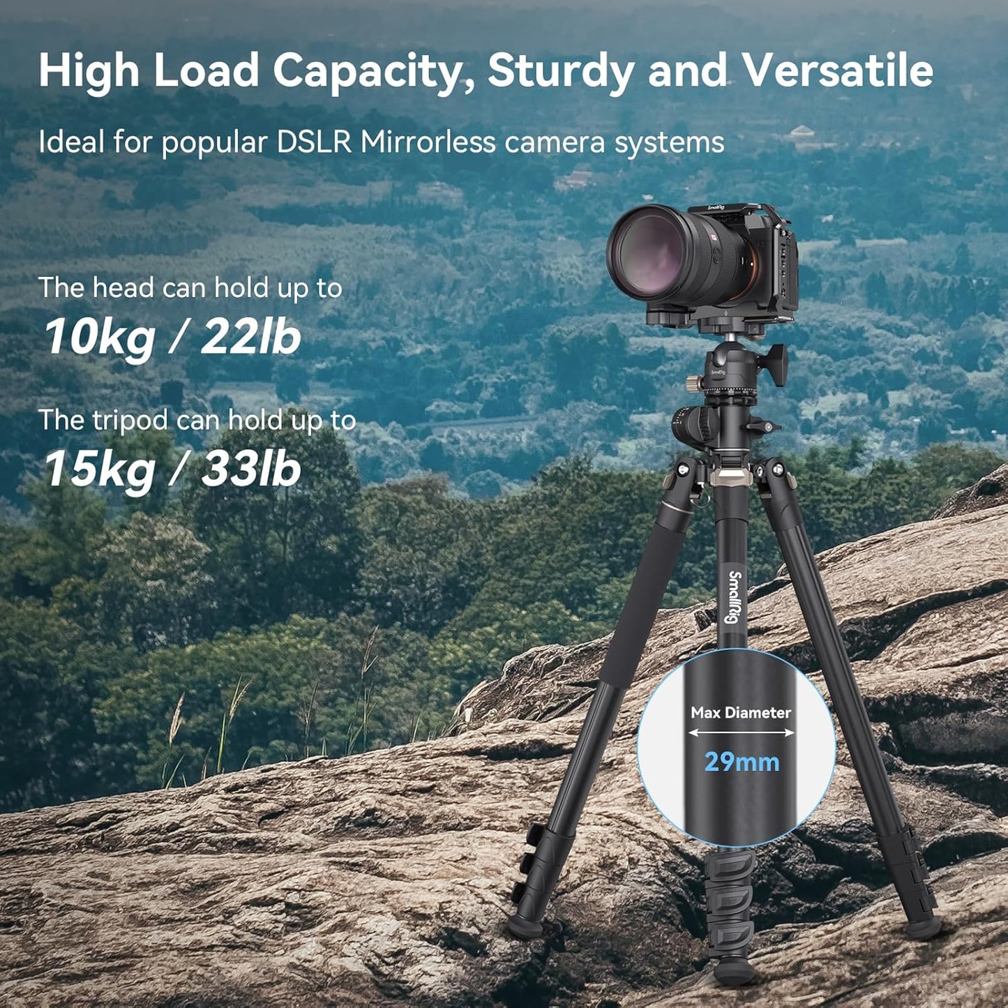 SmallRig CT200 72.8"/200cm Horizontal Overhead Tripod for Camera with Smartphone Holder & Carrying Bag, 33lb Max Load Aluminum Horizontal Camera Tripod for Overhead Shots