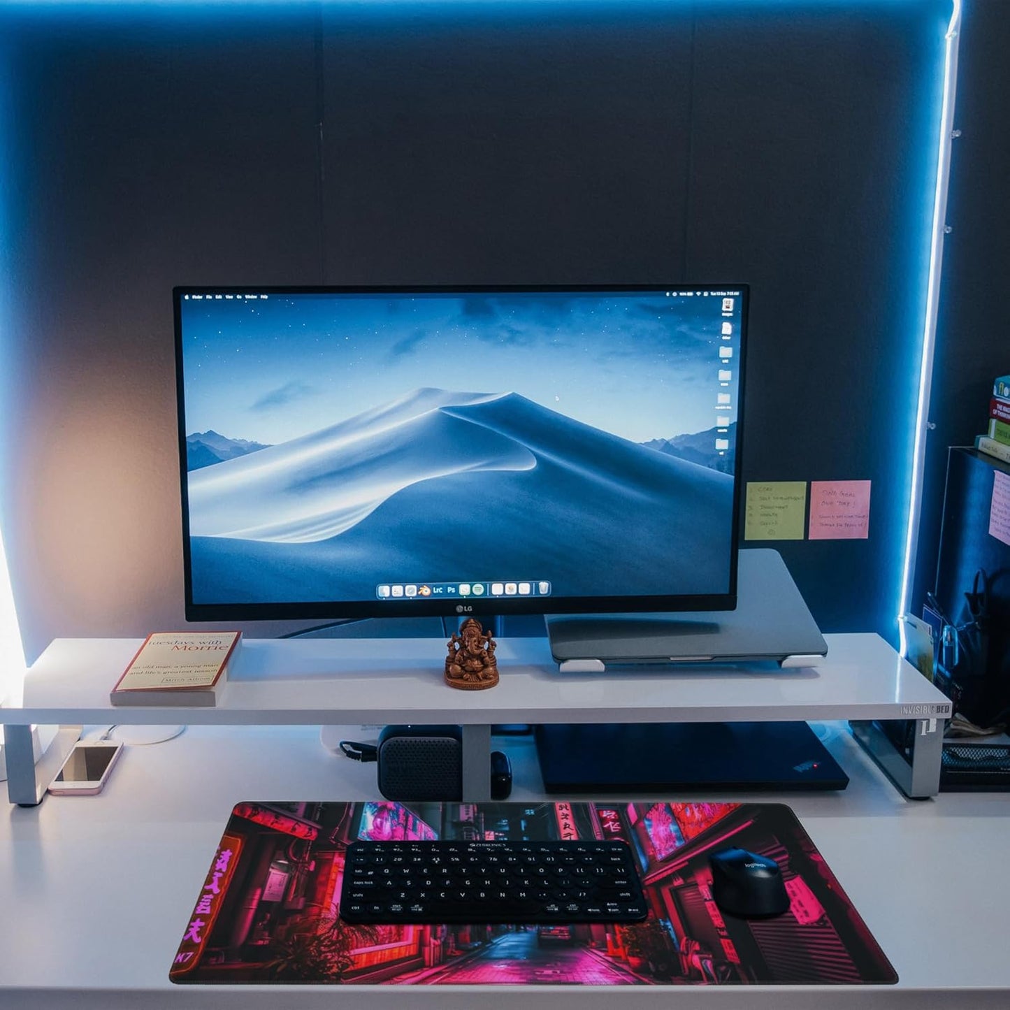 Desk Mat,Japanese Anime Neon Street Desk Pad,Anime City Large Gaming Mouse Pad for Desk,Extended Big Computer Keyboard Mouse Pad with Non-Slip Base and Stitched Edge,31.5"x11.8"