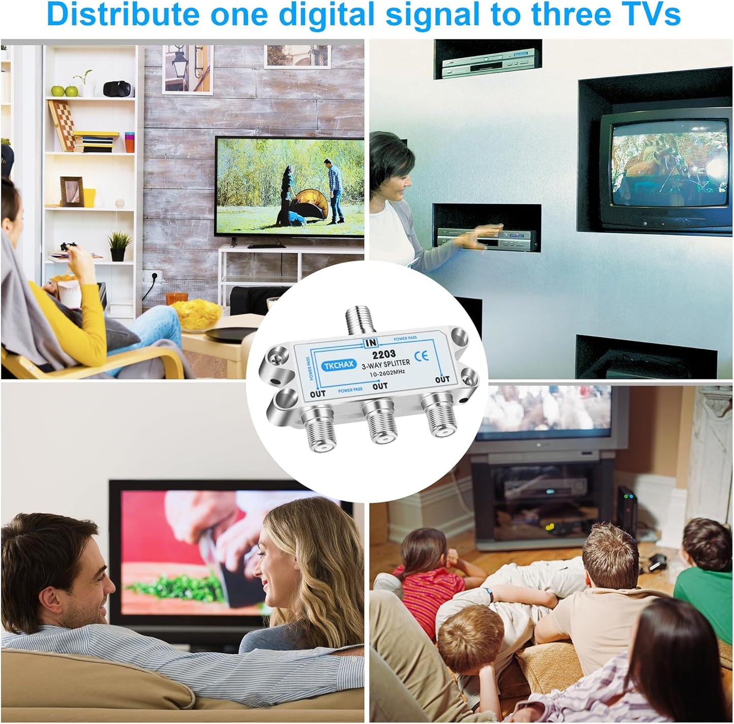 3 Way Coaxial Cable Splitter,Support 10-2602MHz, RG6 Compatible, Nickel-Plated for Cable Splitter,Work with CATV, Satellite TV,Antenna System and MoCA Configurations