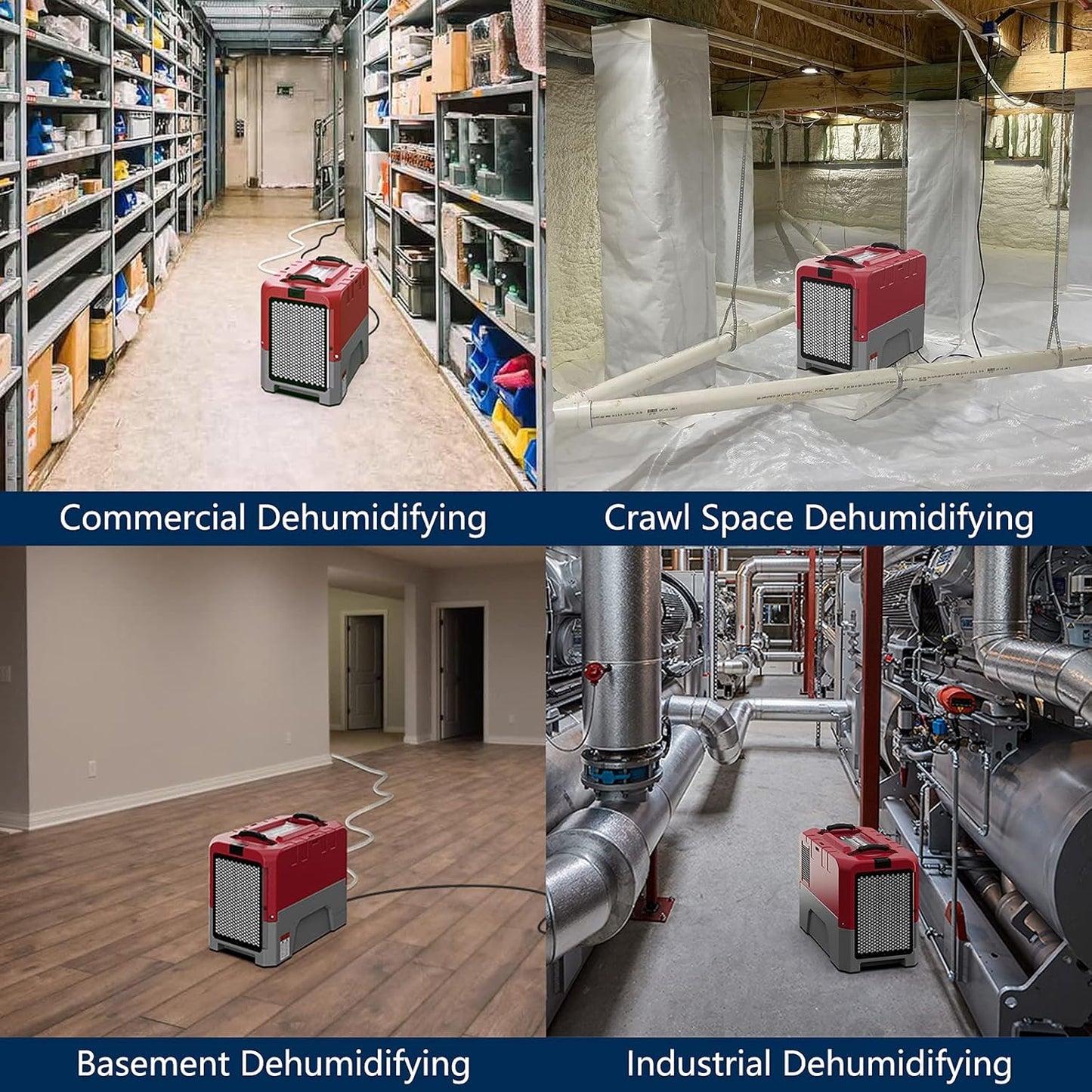 ALORAIR LGR Commercial Dehumidifier with Pump Drain Hose, 180 Pint Large Capacity Crawl Space Dehumidifier for Water Damage Restoration, Basements Warehouse & Job Sites, 5 Years Limited Warranty, Red