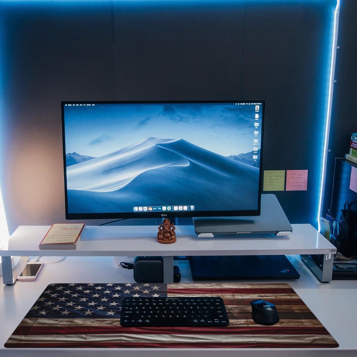 Large Gaming Mouse Pad for Desk,Wooden American Flag Desk Mat,Wooden USA Flag Desk Pad,Extended Big Computer Keyboard Mouse Pad with Non-Slip Base and Stitched Edge,35.4"x15.7"