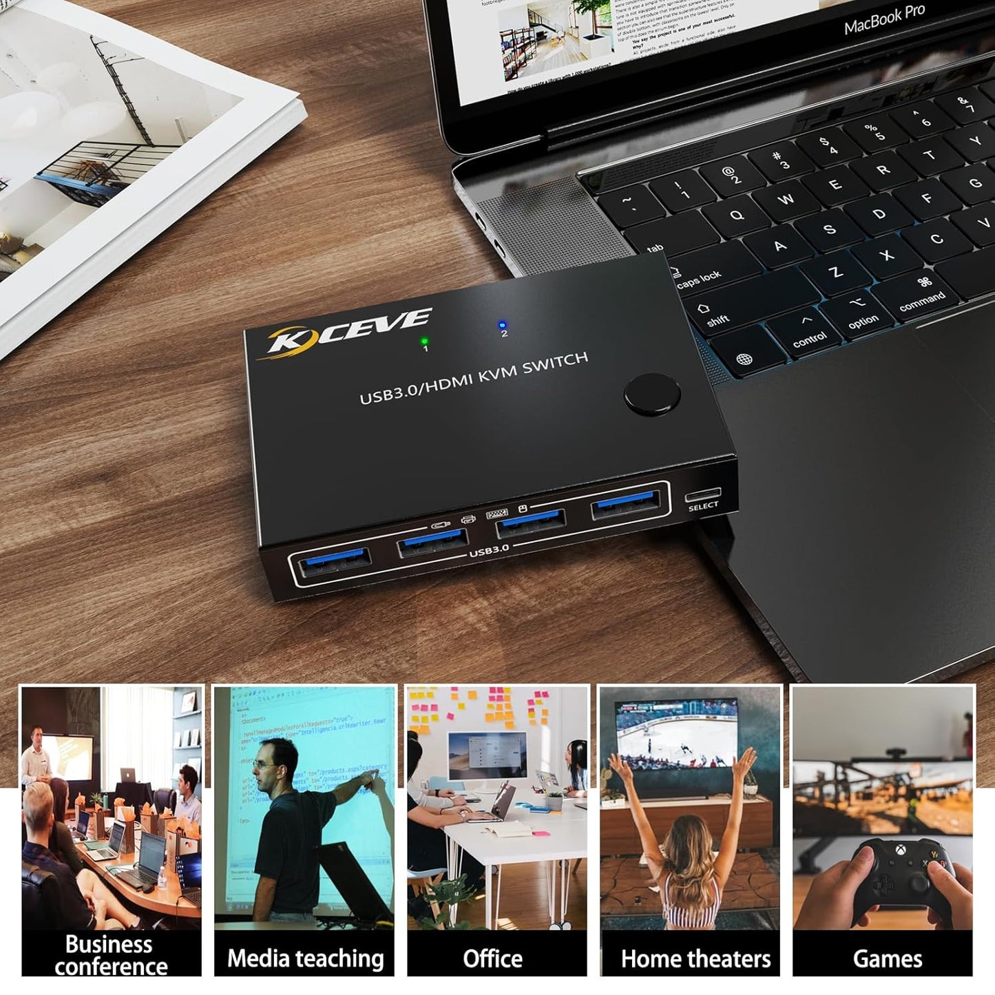 HDMI KVM Switch 1 Monitors 2 Computers 4K@60Hz, USB3.0 KVM Switches EDID Simulator 2 Ports for 2 PC Sharing Single Monitor and Keyboard Mouse with Wired Extend Controller and USB3.0 Cables