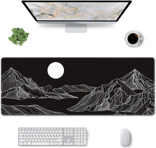 Black and White Mountain Large Mouse Pad,Gaming Keyboard Desk Pad,Extended Mouse Mat Non-Slip Rubber Base with Stitched Edges for Office Game Home XL 31.5"x11.8"