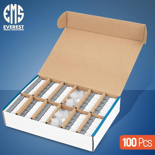 Everest 90° Angled RJ45 Cat6 Keystone Jacks 100-Pack in Gray - Slim Profile Female RJ45 Connectors - Cat 6 Keystone Jack - Compatible with 90° Angled Speed Termination Tool - easyJACK (B094WB91H3)