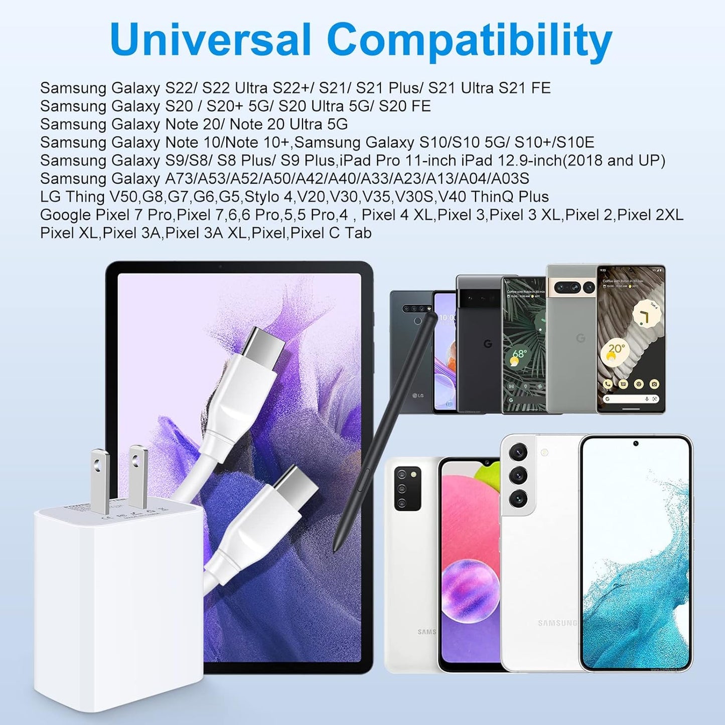 Samsung A16 Charger Fast Charging for Samsung Galaxy S25 S24 S23 S22 Ultra S21 S20 FE 5G A73 A55 A54 A53 A15 A14 A52 A42 A32 A23 A13 A12 A04 A03S,20W PD Charger Block & 9ft C Cable Charger